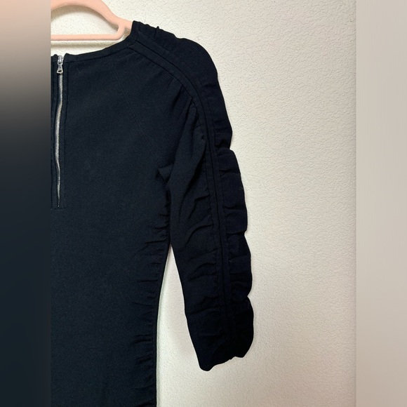 Milly Black Shirred Ribbed V-Neck Bodycon Knee Length Dress S - Picture 8 of 11